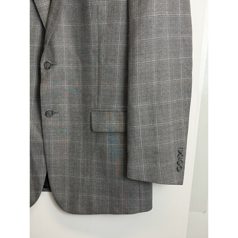Jos A Bank Travelers Sport Coat Mens 44L Tailored Fit Grey‎ Plaid Wool Blazer - Picture 3 of 12
